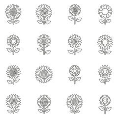 Collection of Silhouetted Flower Icons for Design and Decoration