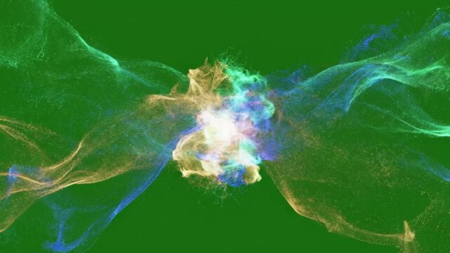 Frozen mist particles swirl around a glowing crystal with multiple particle streams converging on effect ad_ready green screen