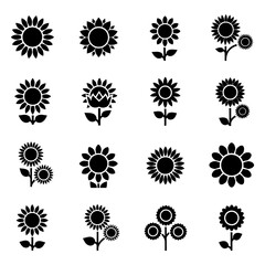 Collection of Silhouetted Flower Icons for Design and Decoration