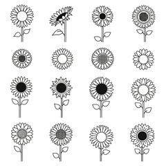 Collection of Silhouetted Flower Icons for Design and Decoration