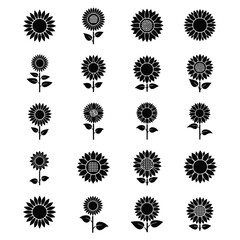 Collection of Silhouetted Flower Icons for Design and Decoration