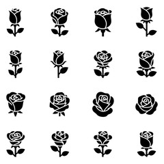 Collection of Silhouetted Flower Icons for Design and Decoration