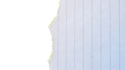 Ripped white paper with a lined texture on a transparent background. PNG photo. White background