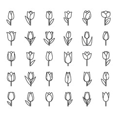 Collection of Silhouetted Flower Icons for Design and Decoration