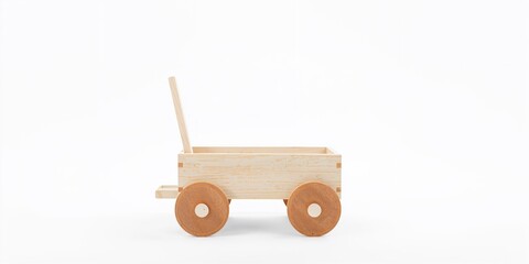 Isolated wooden toy cart on white background, designed for safe children's play, suitable for educational settings