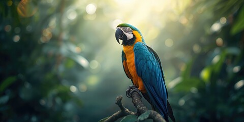 Blue throated macaw resting on branch, highlighting wildlife preservation efforts