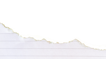 Ripped white paper with a lined texture on a transparent background. PNG photo. White background