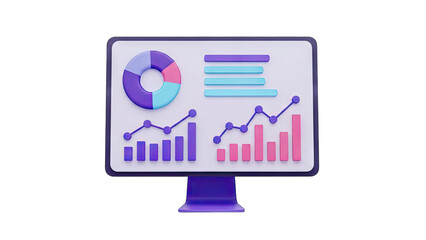 Digital Screen Displaying Colorful Business Charts Graphs and Data Analytics with Transparent Background