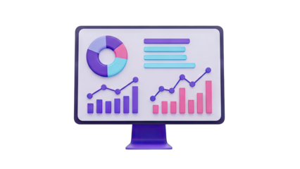 Digital Screen Displaying Colorful Business Charts Graphs and Data Analytics with Transparent Background
