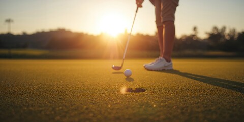 Golfer lining up a final putt on the course, emphasizing concentration and skill, Earth Day