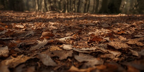 Dried fallen leaves covering the ground, natural surface texture for background or scenery, seasonal change