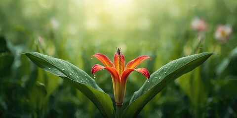 Fototapeta premium Banana flower on the farm, sustainable agriculture practices