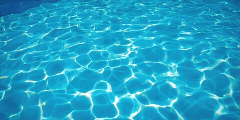 Obraz premium Detail of water ripples in a blue swimming pool, used as an editorial header background