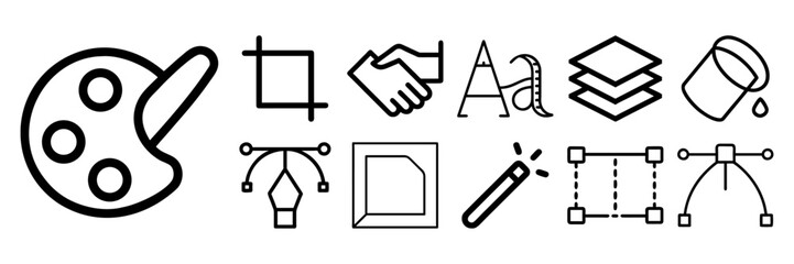 Graphic design tools icons set linear style illustration vector design elements.
