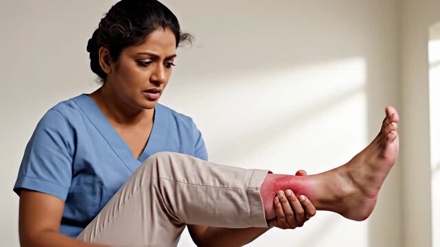 Medical Professional Examining Swollen Ankle of A Patient, Diagnosis or Treatment Needed