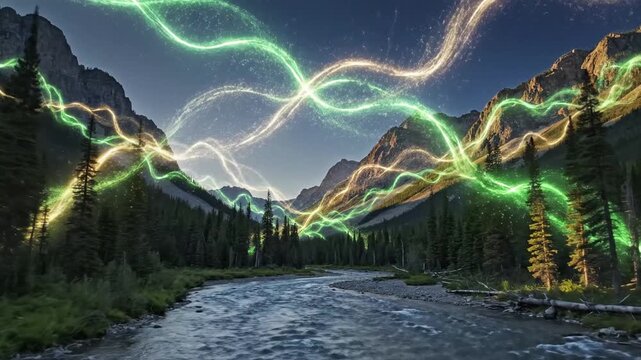 Magnetic wave patterns flowing across mystical realm with magnetic wave patterns flowing across effect green screen magnetic fields