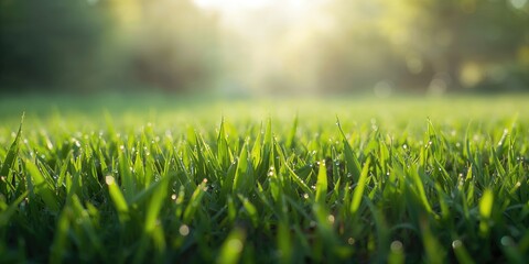 Naklejka premium Green grass texture serving as a backdrop for editorial or graphic projects, natural landscape pattern