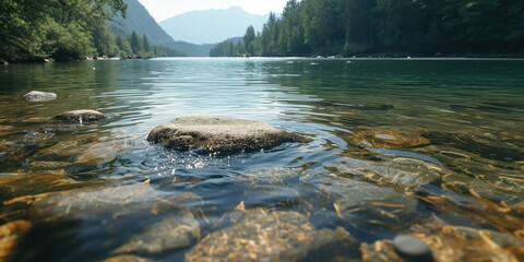 Clear water traverses a rocky riverbed, highlighting natural flow and sediment distribution in freshwater environments