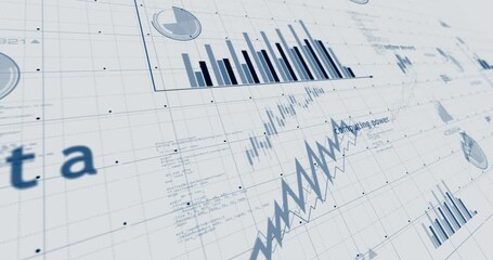Big data digital technology charts and graphs diagram seamless and loopable on paper 3d concept animation - Powered by Adobe