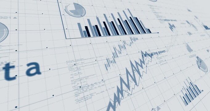 Big data digital technology charts and graphs diagram seamless and loopable on paper 3d concept animation