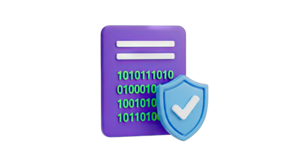Digital Security Document with Binary Code and Shield Icon on Transparent Background