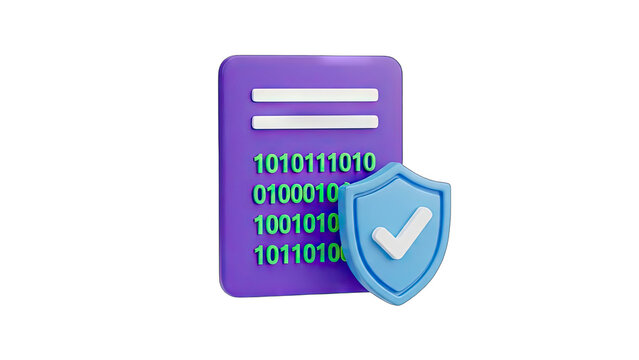 Digital Security Document with Binary Code and Shield Icon on Transparent Background - Powered by Adobe