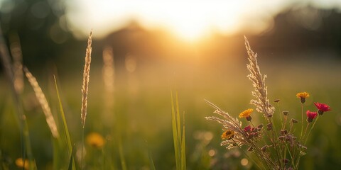 Close-up of plant textures in a forest at sunset, highlighting seasonal growth patterns, summer, nature, spring, landscape