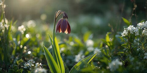 A close-up of a Snake's Head Fritillaria flower detailed petal textures, suitable for botanical background use