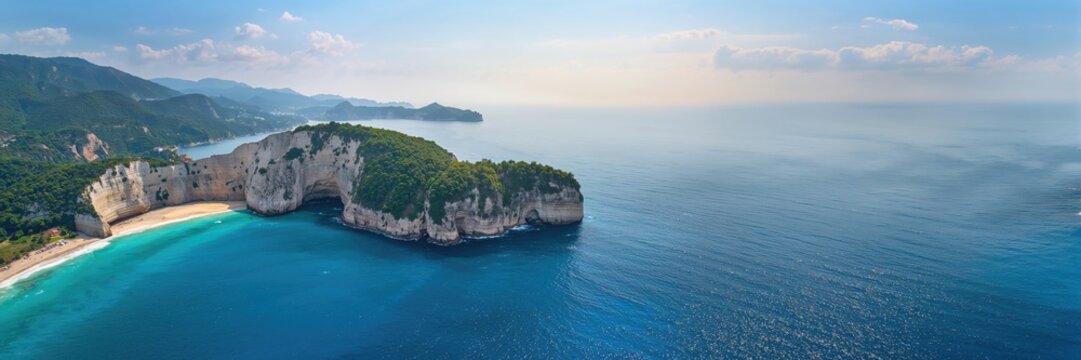 Coastal landscape showing sandy beach and calm waters, suitable for editorial header backgrounds, Earth Day