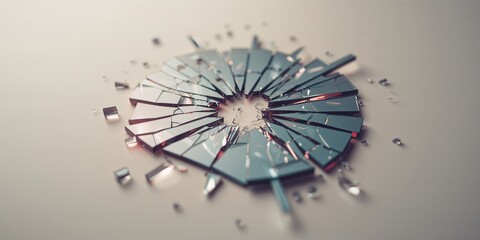 Fragmented glass in a shattered mirror, highlighting surface fracture and visual chaos, ideal for themes of brokenness and reflection