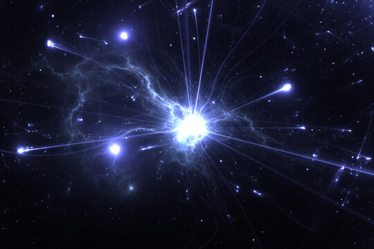 Subatomic chaos, quantum fluctuation, 3D rendering. No-AI