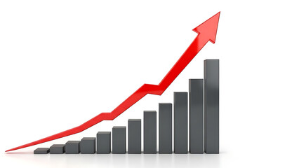 a glossy red arrow is dynamically rising above a sequence of gray rectangular bars illustrating growth and positive trends in a financial context high quality professional