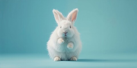 Fototapeta premium Angora rabbit being washed in a studio setting, emphasizing grooming routines