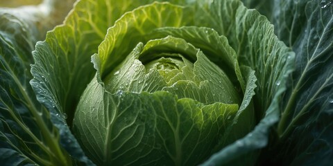 Obraz premium Close-up of a cabbage head, highlighting its layered leaves and texture, suitable for a vegetable nutrition analysis