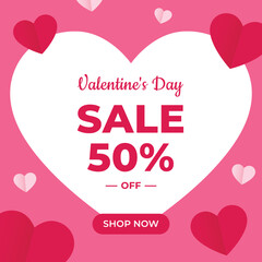 Valentine's Day Sale 50% off Banner or Poster with Hearts on Pink Background