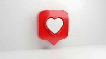 a vibrant three dimensional rendering of a glossy red notification icon featuring a white heart shape at its center softly illuminated high quality professional detailed modern