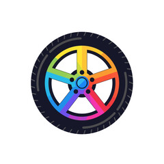 Fototapeta premium Colorful Rainbow Car Wheel with Black Tire and Five-Spoke Design.