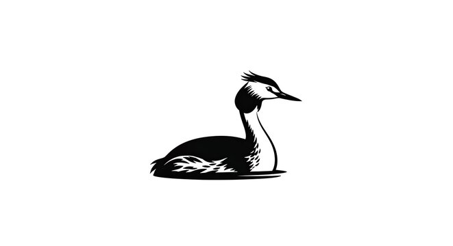 Elegant Great Crested Grebe swimming in water vector illustration.