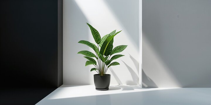Aglonema plant positioned on a solid white and black backdrop, used for layout design, Earth Day