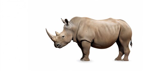Obraz premium White rhinoceros standing in natural habitat, conservation efforts and ecological significance