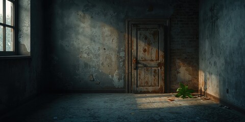 Obraz premium Dilapidated concrete room with rough textures used as an editorial backdrop for architectural features