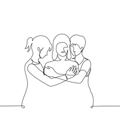 Women hugging - one continuous line. Concept of women's mental health, women's emotional support, empathy, compassion, women's solidarity