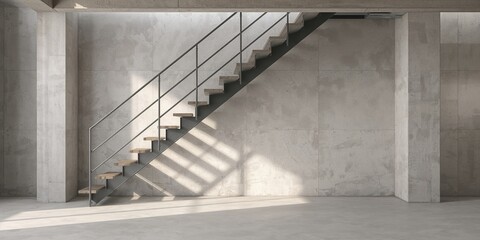 Construction staircase attached to a wall, safety and structural support, safety awareness day