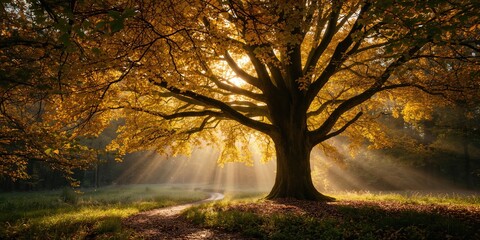 Obraz premium Autumn-colored beech trees in the Sonian Forest, highlighting seasonal transition