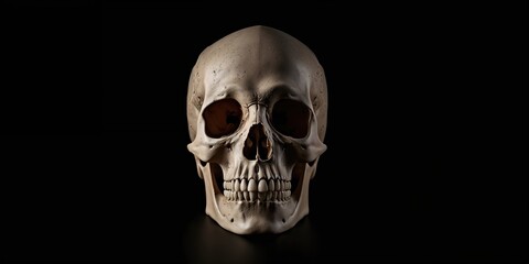Obraz premium Natural human skull viewed from the front, bone structure for medical study or anatomical reference