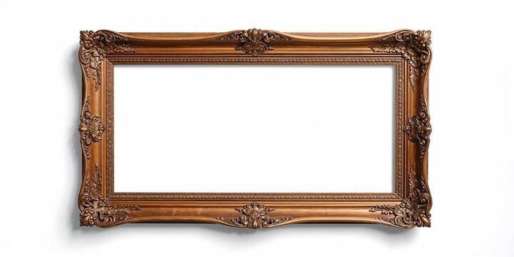 Old horizontal wooden picture frame with a cut out canvas, suitable for gallery display or framing projects