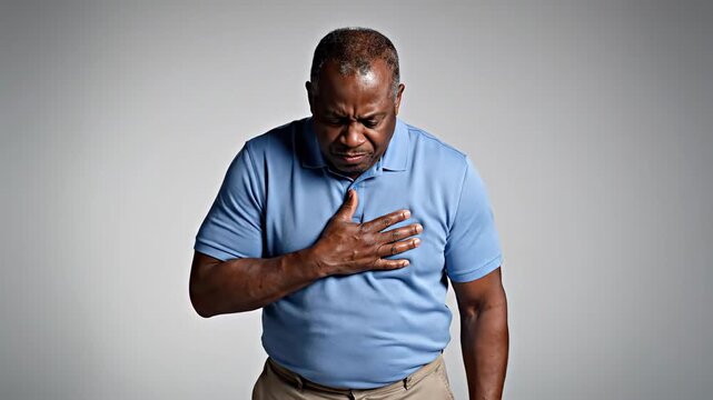 Man Experiencing Chest Pain, Anguish and Showing Signs of a Possible Heart Attack