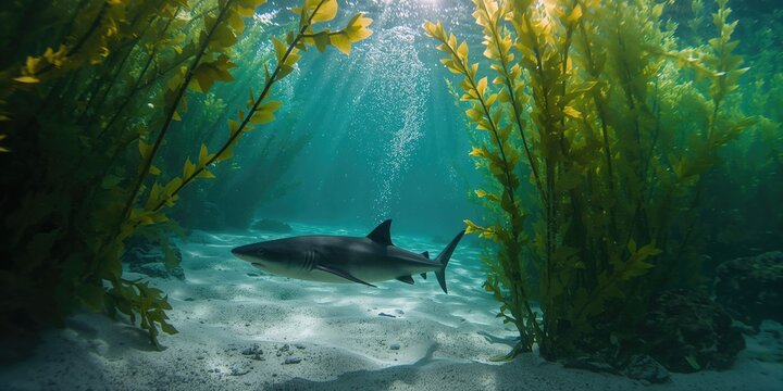Striped catshark swimming through Cape Town's kelp forest, marine biodiversity