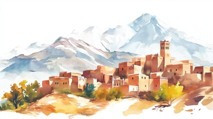 Atlas Mountains. Atlas Mountains hand drawn watercolor illustration on white background
