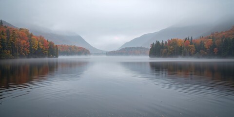 Misty morning scene at Eagle Lake in the Adirondack Mountains seasonal weather conditions